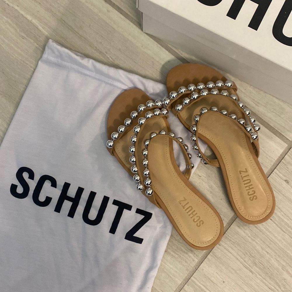 Schutz Beige/Silver Beaded Sandal- size 6.5 (New with Tag)